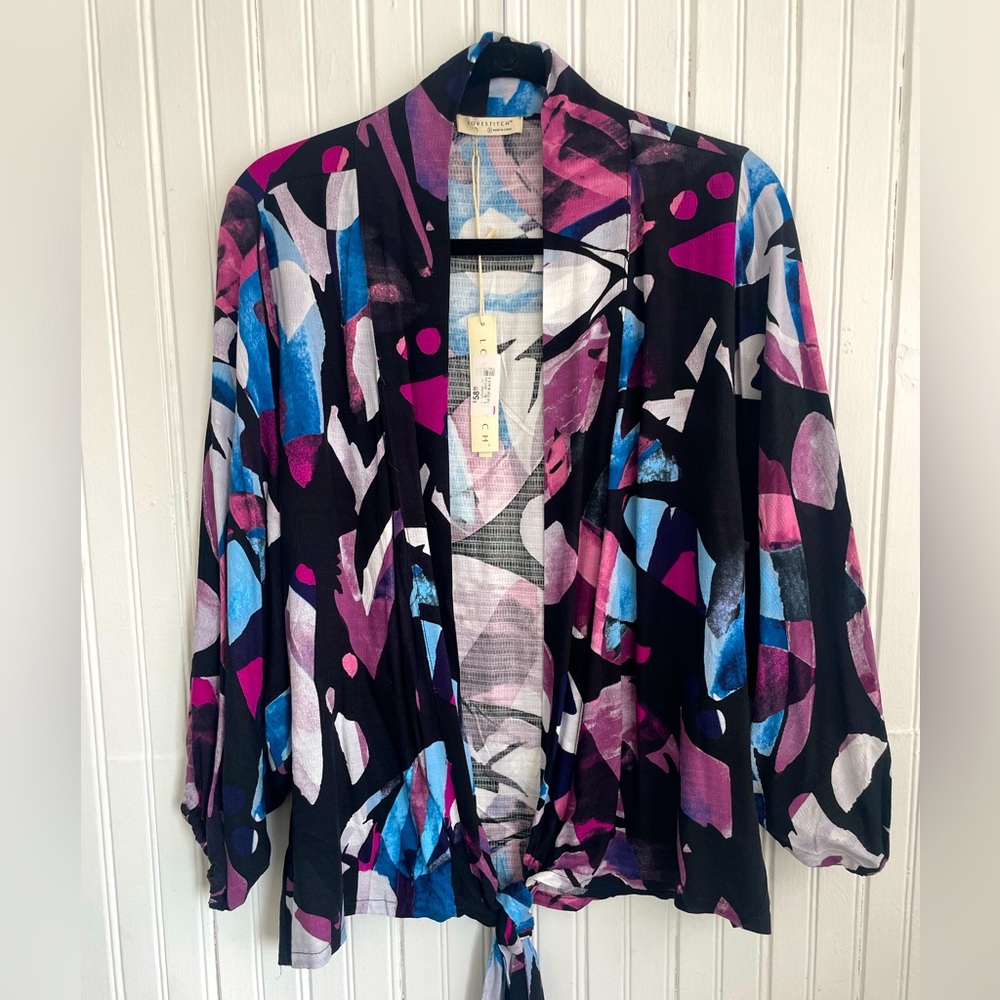 NWT Women’s Love Stitch Tie Front Top Size S